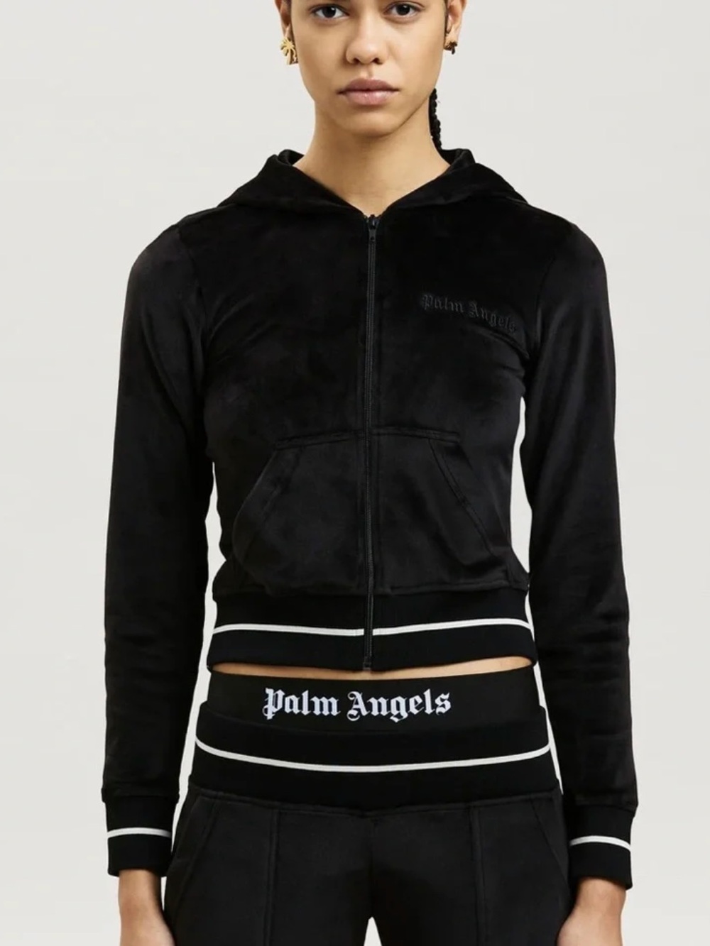 Palm Angels Stripe-Trim Chenille Zipped Hoodie Like New